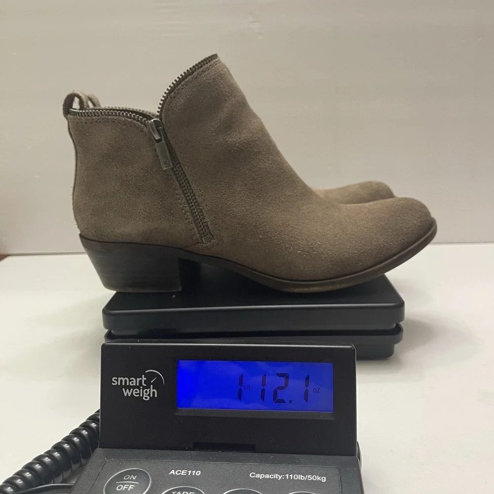 Lucky Brand Womens 8.5 Bartalino‎ Taupe Suede Leather Ankle Boot Zipper Bootie